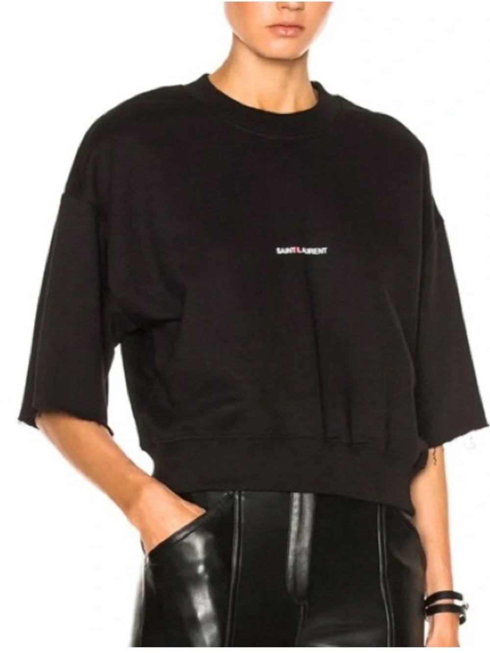 Black Saint Laurent Cropped Sweatshirt Size M